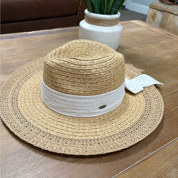 C.C Woven Straw Hat with White Ribbon - Picture 2 of 6